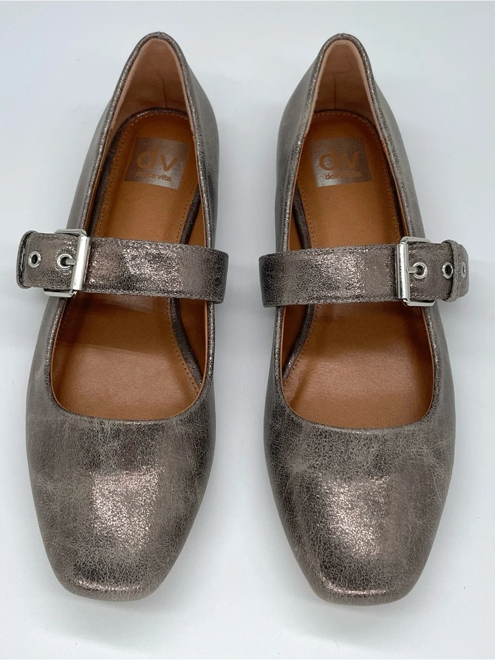 DV Dolce Vita Mellie Pewter Metallic Mary Jane Flats - Size 8.5 NWOB